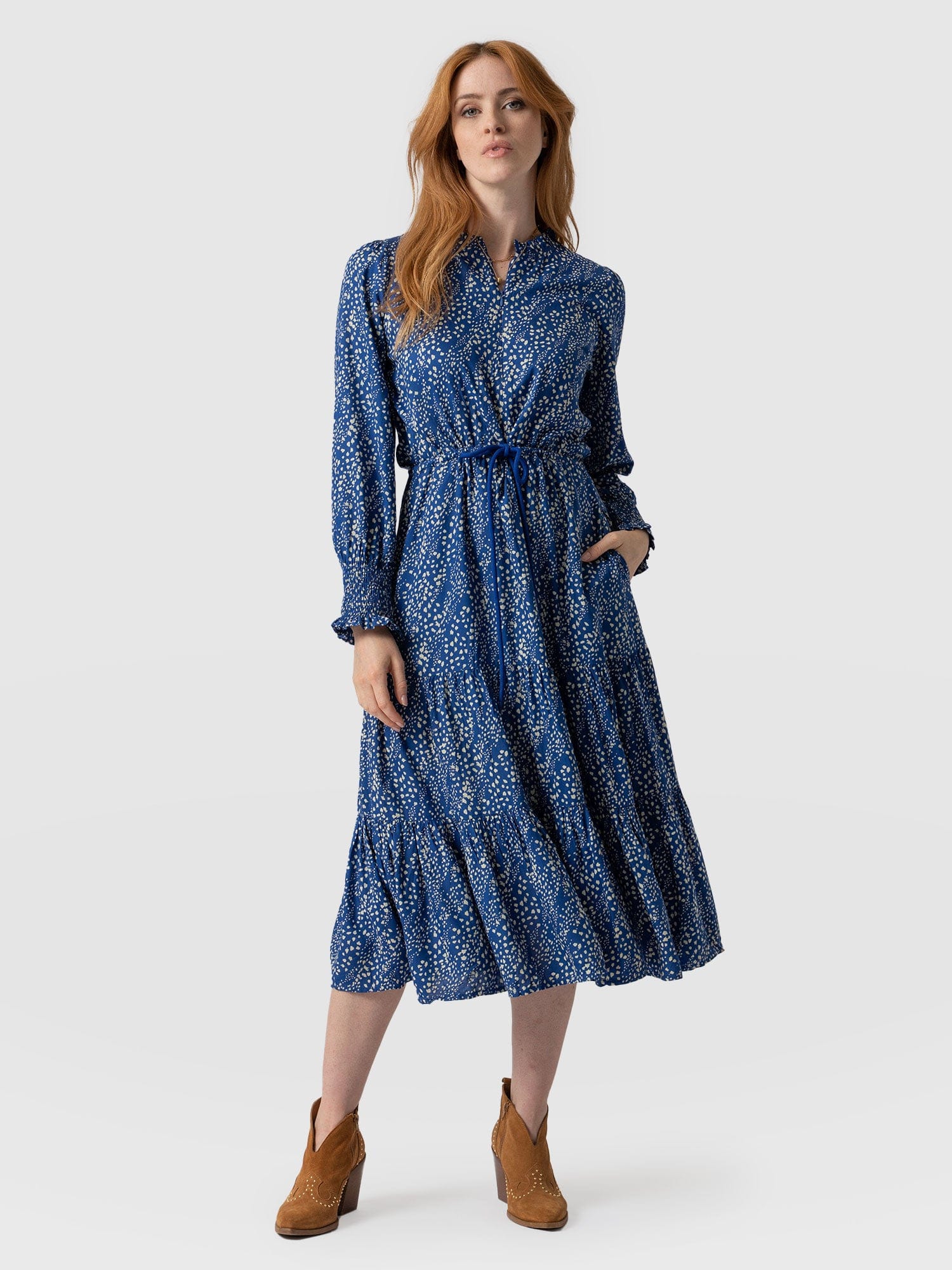 Olivia Zip Up Dress - Blue Spot